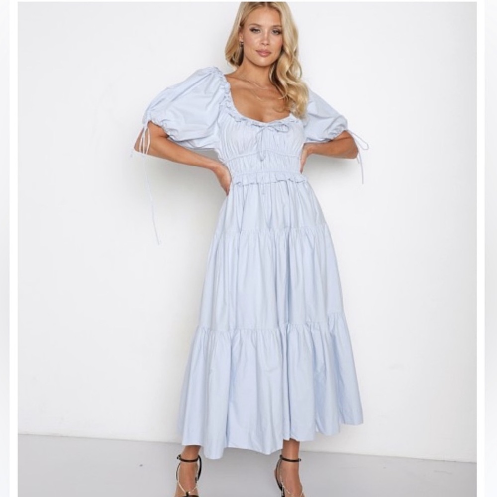 En Saison Poplin Puff Sleeve Tiered Midi Dress Size Small